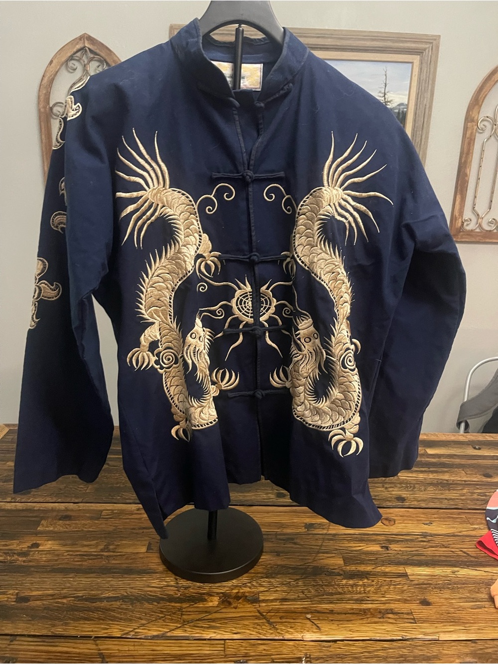 Navy Embroidered Dragon Mandarin Jacket